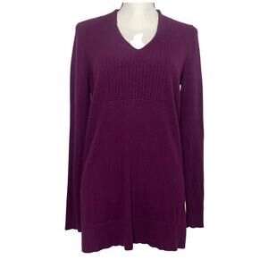 Griffen 100% Cashmere Women’s V-Neck Tunic Long Sleeve Sweater Plum Purple Small